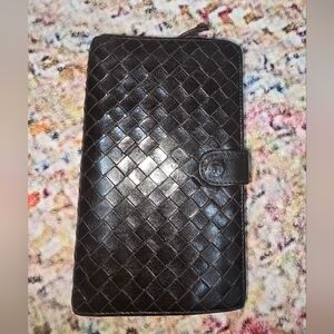 Bottega Veneta Nappa Intrecciato Dark Brown Leather Zip Around Wallet